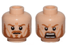 Minifigure, Head Dual Sided Medium Nougat Eyebrows, Moustache and Beard, Nougat Cheek Lines and Wrinkles, Stern Frown / Angry Open Mouth with Teeth Parted Pattern