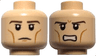 Minifigure, Head Dual Sided Dark Brown Eyebrows, Upper Eyelids, Medium Nougat Cheek Lines, Neutral with Chin Dimple / Angry Bared Teeth Pattern