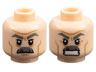 Minifigure, Head Dual Sided Dark Bluish Gray Thick Eyebrows and Moustache, Medium Nougat Cheek Lines and Wrinkles, Furrowed Brow, Neutral and Chin Dimple / Angry with Bared Teeth Pattern