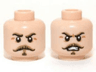 Minifigure, Head Dual Sided Dark Tan Moustache and Eyebrows, Stern / Angry Pattern (Captain J. Fuller)