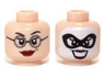 Minifigure, Head Dual Sided Female Glasses, Dark Red Lips / Black Eye Mask, White Face Paint, Open Mouth Smile Pattern (Dr Harleen Quinzel)