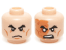 Minifigure, Head Dual Sided Black Bushy Eyebrows, Medium Nougat Cheek Lines, Chin Dimple and Wrinkles, Scowl / Nougat Right Side Scarred Face and Angry Open Mouth with Upper Teeth Pattern