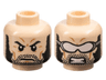 Minifigure, Head Dual Sided Black Bushy Eyebrows, Mutton Chops and Stubble, Medium Nougat Cheek Lines, Chin Dimple and Wrinkles, Stern / Angry Bared Teeth and Silver Goggles with White Lens Pattern