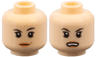 Minifigure, Head Dual Sided Female Black Eyebrows, Nougat Lips, Neutral with Dimple and Raised Eyebrow / Open Scowl Pattern