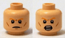 Minifigure, Head Dual Sided Orange Eyebrows, Cheek Lines, Closed Mouth / Open Mouth with Teeth Pattern
