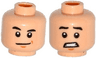 Minifigure, Head Dual Sided Black Eyebrows, Chin Dimple, Smile / Scared with Clenched Teeth Pattern (Zach)
