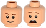 Minifigure, Head Dual Sided Reddish Brown Eyebrows, Smile / Open Mouth Scared with Top Teeth and Red Tongue Pattern