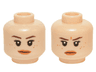 Minifigure, Head Dual Sided Female Dark Brown Eyebrows, Black Eyelashes, Freckles, Nougat Lips, Neutral / Stern Pattern
