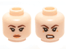 Minifigure, Head Dual Sided Female Brown Eyebrows, Eyelashes, Orange Lips, Neutral / Angry Pattern (Chell)