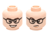 Minifigure, Head Dual Sided Black Glasses with Clear Lenses, Dark Brown Eyebrows, Open Mouth Smile with Teeth / Frown, Raised Eyebrow Pattern