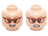 Minifigure, Head Dual Sided Female Glasses Red Angled Frames, Dark Tan Eyebrows with Open Smile / Angry Pattern (Bernadette)