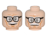 Minifigure, Head Dual Sided Black Frame Glasses, White Moustache, Wrinkles, Cheek Lines, Smile / Frown Pattern (Alfred)