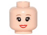 Minifigure, Head Female Dark Tan Eyebrows, Red Lips, Open Mouth Smile, Eyelashes Pattern (Alice)