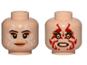 Minifigure, Head Dual Sided Female, Peach Lips, White Tribal Tattoos, Smile / Red Tribal Tattoos, Angry Pattern (SW Naare)