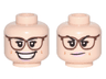 Minifigure, Head Dual Sided Female Reddish Brown Glasses, Bright Pink Lips, Open Smile / Smirk Pattern (Abby Yates)