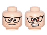 Minifigure, Head Dual Sided Black Glasses, Dark Tan Eyebrows, Stubble Beard, Smile / Red Eyes, Angry Pattern (Kevin Beckman)
