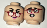 Minifigure, Head Dual Sided Female Black Eyebrows, Red Glasses and Pink Lips, Fallen Glasses / Scared Pattern