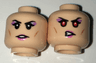 Minifigure, Head Dual Sided Female with Black Eyebrows, Purple Eye Shadow and Pink Lips, Neutral / Red Eyes Pattern