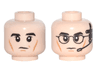 Minifigure, Head Dual Sided Black Eyebrows and Cheek Lines, Left Eyebrow Raised / Black Glasses and Headset with Microphone Pattern