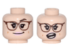 Minifigure, Head Dual Sided Female Reddish Brown Glasses, Bright Pink Lips, Crooked Smile and Raised Eyebrow / Open Mouth Angry Pattern