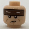 Minifigure, Head Reddish Brown Headband with Squinted Batman Eyes, Sad Mouth Pattern