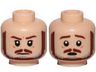 Minifigure, Head Dual Sided Brown and Gray Beard, Brown Eyebrows, Moustache, White Pupils, Frown / Scared Pattern (SW Qui-Gon)