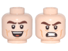 Minifigure, Head Dual Sided Thick Dark Brown Eyebrows, Dark Orange Cheek Lines, Open Mouth Smile / Bared Teeth Angry Pattern (Kite Man)