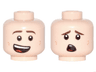 Minifigure, Head Dual Sided Brown Eyebrows, Dark Tan Dimples, Lopsided Smile / Scared Pattern