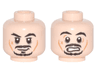 Minifigure, Head Dual Sided PotC Jack Sparrow Black Moustache and Goatee, Cheek Lines, 'X' Shaped Scar, Smile / Scared Pattern