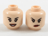 Minifigure, Head Dual Sided Female Black Eyebrows, Double Eyelashes, Red Lips, Open Mouth Smile with Teeth / Scowl Pattern