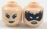 Minifigure, Head Dual Sided Female Black Eyebrows, Green Lips, Smirk with Green Eye Shadow / Black Eye Mask with White Eye Holes Pattern