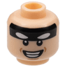 Minifigure, Head Black Headband with White Batman Eyes, Broad Smile Showing Teeth Pattern