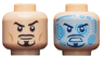 Minifigure, Head Dual Sided Black Eyebrows and Goatee, Raised Eyebrow / Bright Light Blue and Dark Azure Head-Up Display Pattern