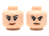 Minifigure, Head Dual Sided Female Black Eyebrows, Peach Lips, Smirk/Frown Pattern