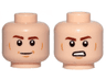 Minifigure, Head Dual Sided Reddish Brown Eyebrows, Medium Nougat Cheek Lines and Chin Dimple, Smile / Angry with Bared Teeth Pattern