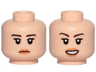 Minifigure, Head Dual Sided Female Dark Brown Eyebrows, Orange Lips, Neutral / Smile Pattern