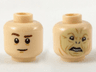 Minifigure, Head Dual Sided Reddish Brown Eyebrows (Quirrell) / Crooked Tan Face with Dark Orange Contours (Voldemort) Pattern