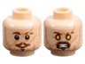 Minifigure, Head Dual Sided Male Reddish Brown Eyebrows, Moustache, Soul Patch, and Stubble, Medium Nougat Scars, Grin / Yellow Eyes and Bared Teeth Pattern