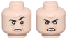 Minifigure, Head Dual Sided Black Eyebrows, Upper Eyelids, Medium Nougat Jowl Lines, Chin Dimple and Wrinkles, Furrowed Brow, Stern with Raised Eyebrow Left / Angry Open Mouth Scowl with Teeth Pattern