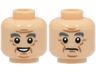 Minifigure, Head Dual Sided Dark Bluish Gray Bushy Eyebrows, Medium Nougat Jowl Lines, Chin Dimple, Forehead Creases and Wrinkles, Open Mouth Smile with Teeth / Frown Pattern