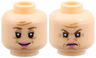 Minifigure, Head Dual Sided Female Reddish Brown Eyebrows, Black Double Eyelashes, Medium Nougat Dimples, Chin Dimple, Forehead Creases and Wrinkles, Dark Pink Lips, Grin / Angry Frown Pattern