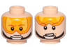 Minifigure, Head Dual Sided Bright Light Orange Visor, Dark Orange Eyebrows, Black Chin Strap, Visor Down with Grin / Visor Up with Surprised Open Mouth Pattern