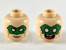Minifigure, Head Dual Sided Green Eye Mask with Eye Holes, Smirk / Open Mouth Smile with Tongue Pattern