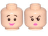Minifigure, Head Dual Sided Female, Black Eyebrows, Pink Lips, Smile / Concerned Pattern (Wilma Flintstone)