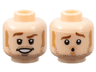 Minifigure, Head Dual Sided Male Reddish Brown Eyebrows and Beard Stubble, Medium Nougat Sideburns and Chin Dimple, Open Mouth Smile with Teeth / Worried Pattern