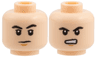 Minifigure, Head Dual Sided Black Eyebrows, Medium Nougat Chin Dimple, Neutral / Angry with Bared Teeth Pattern