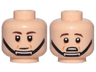 Minifigure, Head Dual Sided Dark Brown Eyebrows, Black Chin Strap, Cheek Lines, Neutral / Scared with Wrinkles Below Eyes Pattern