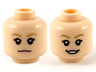 Minifigure, Head Dual Sided Female, Dark Tan Eyebrows, Bright Pink Lips, Neutral / Smile Showing Teeth Pattern