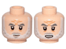 Minifigure, Head Dual Sided Dark Bluish Gray Bushy Eyebrows, Black Upper Eyelids, White Full Beard with Light Bluish Gray Moustache and Soul Patch, Nougat Wrinkles, Furrowed Brow, Stern / Open Mouth with Teeth Pattern