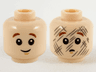 Minifigure, Head Dual Sided Child Reddish Brown Eyebrows, Medium Nougat Chin Dimple, Grin / Worried with Dark Bluish Gray Scuff Marks Pattern